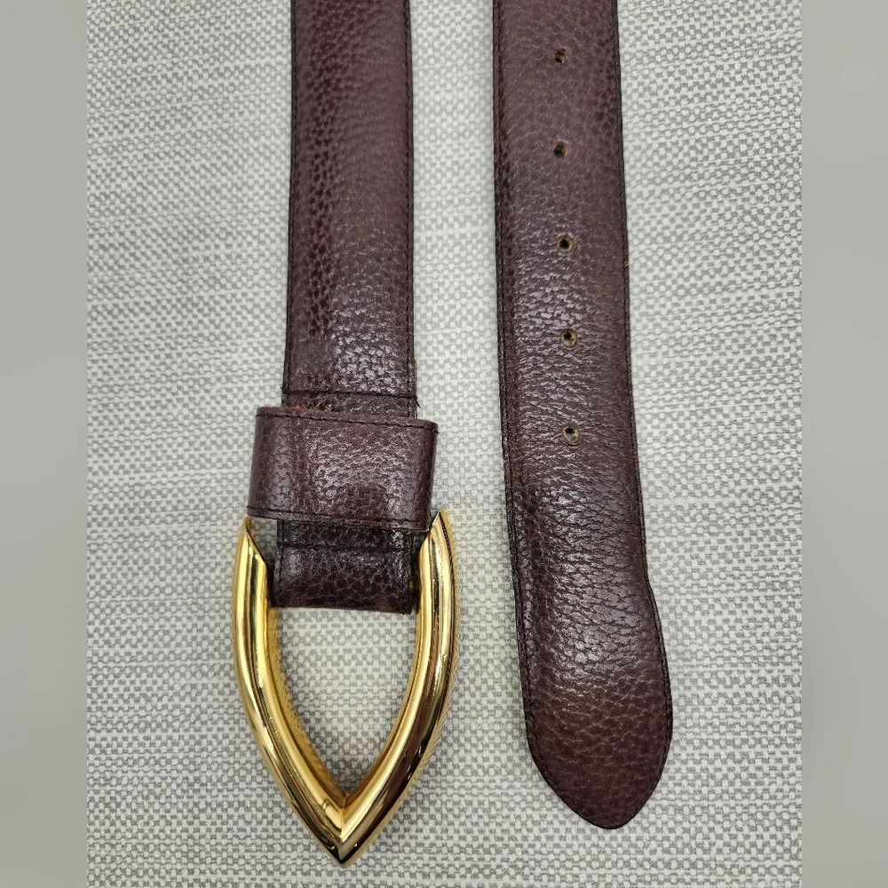 Christian Dior 607 Small Brown Pebbled Leather Belt Gold Color Buckle